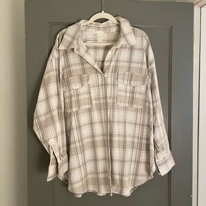 H&M Beige Plaid Button Down Shirt